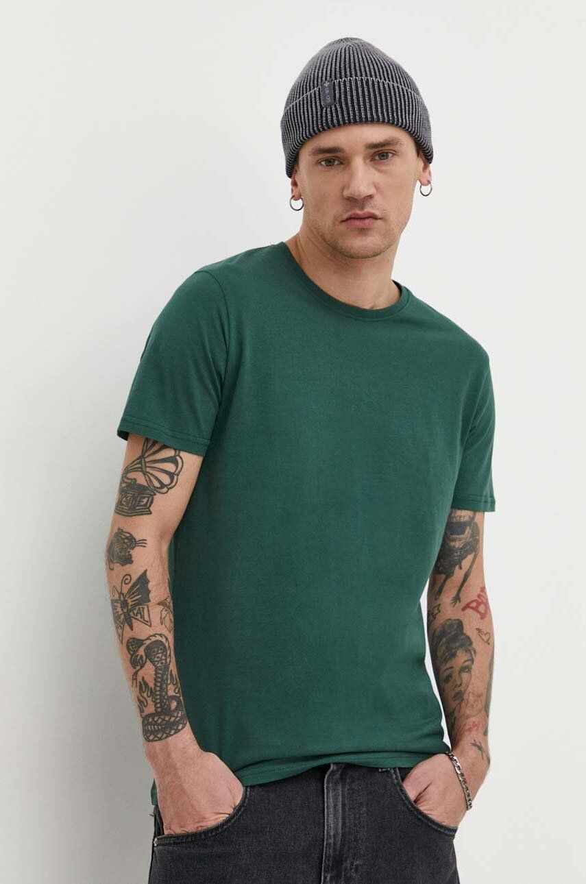 Solid tricou din bumbac barbati, culoarea verde, neted