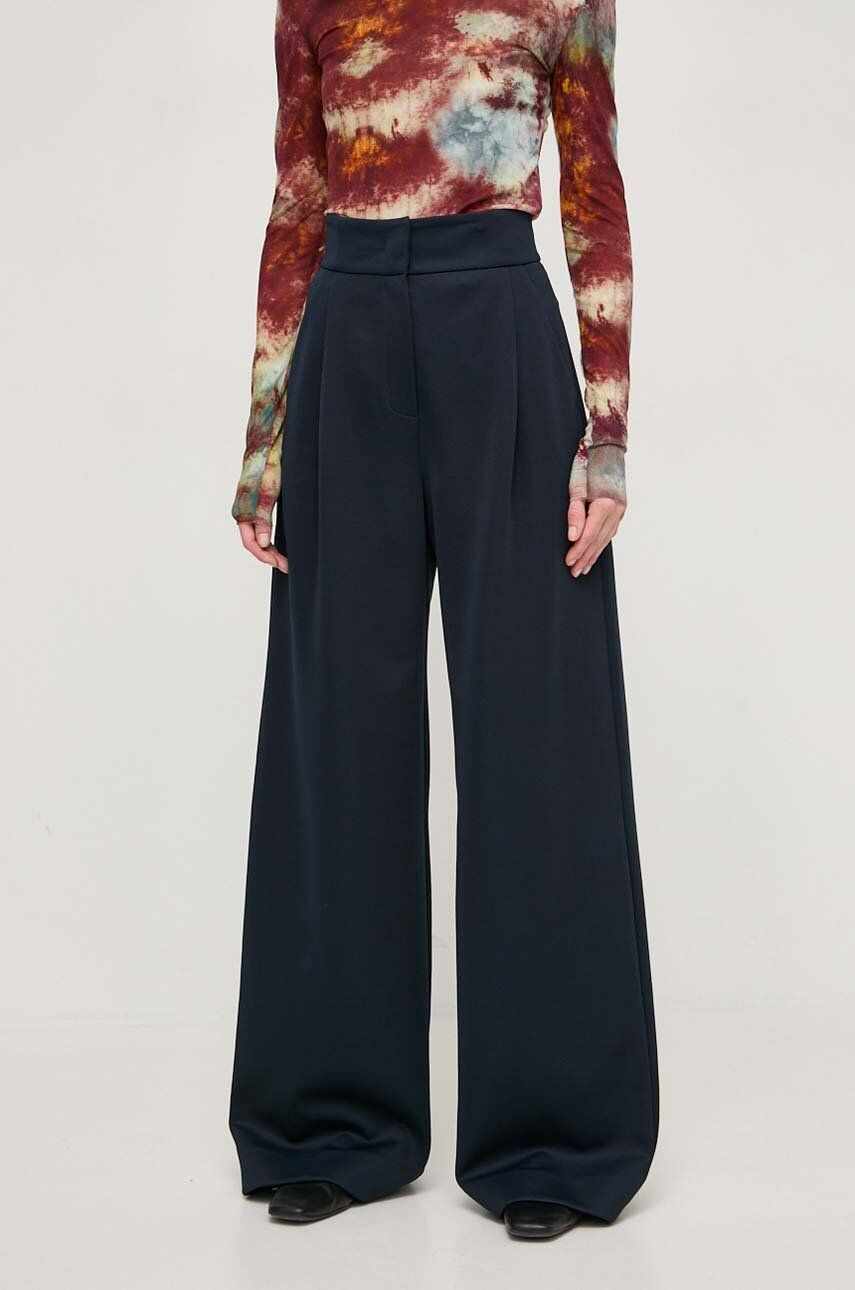 MAX&Co. pantaloni femei, culoarea albastru marin, lat, high waist