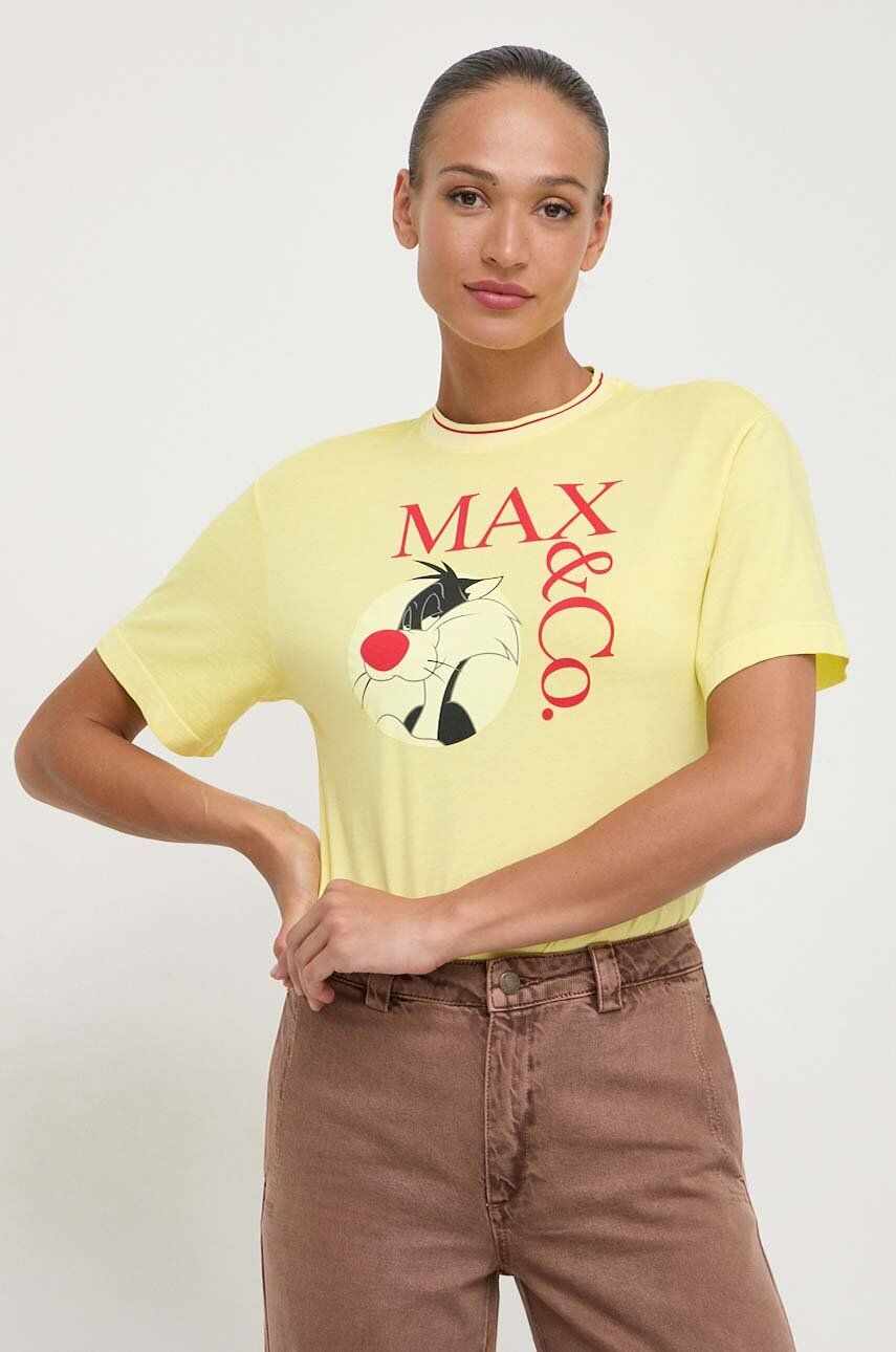 MAX&Co. tricou din bumbac x CHUFY femei, culoarea galben