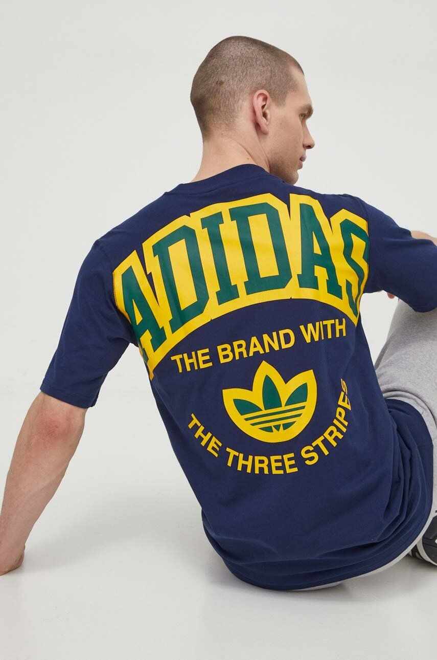 adidas Originals tricou din bumbac bărbați, culoarea bleumarin, cu imprimeu