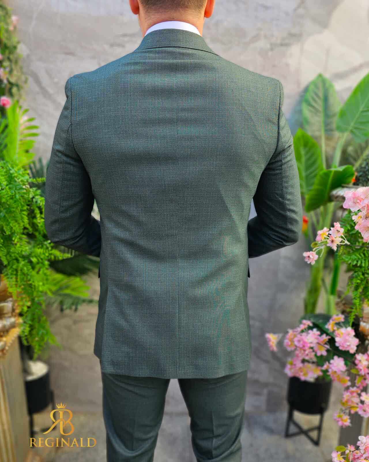 Costum de bărbați, verde texturat, Sacou, Vesta si Pantalon - C4500