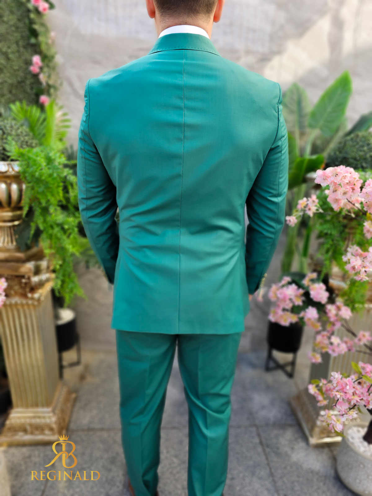 Costum elegant de bărbați, verde cu butoni aurii, Sacou si Pantalon - C4501