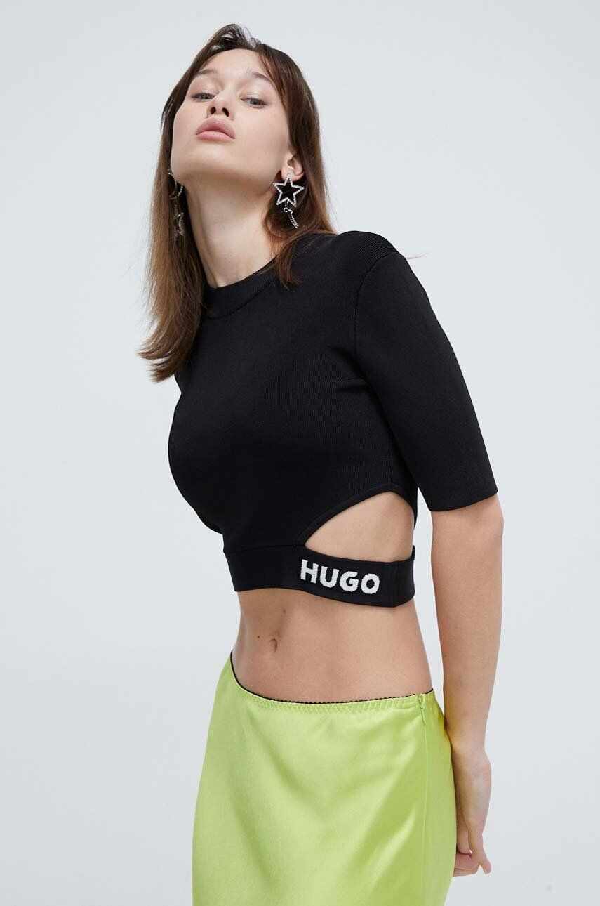 HUGO pulover femei, culoarea negru, light