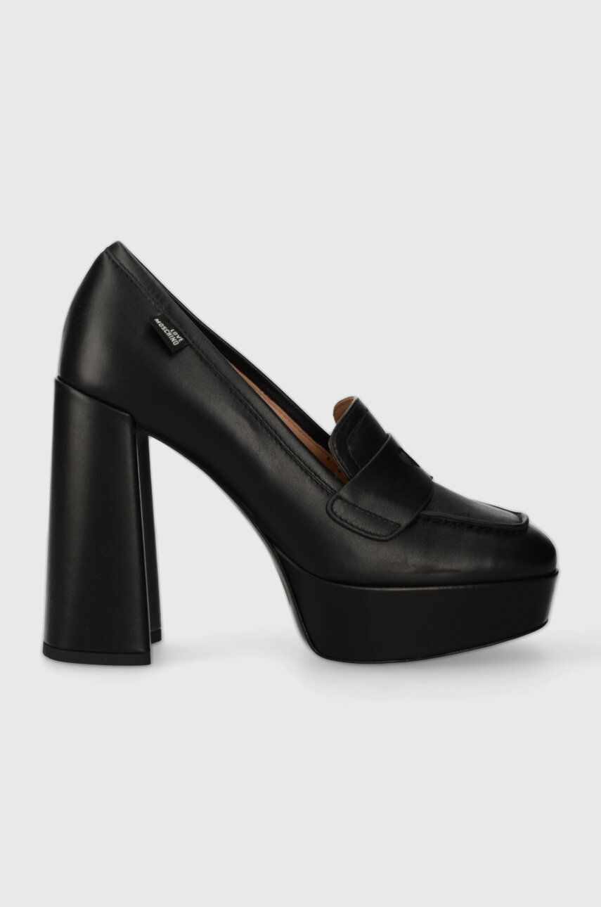 Love Moschino pantofi de piele culoarea negru, cu toc drept, JA1011CG1IIA0000