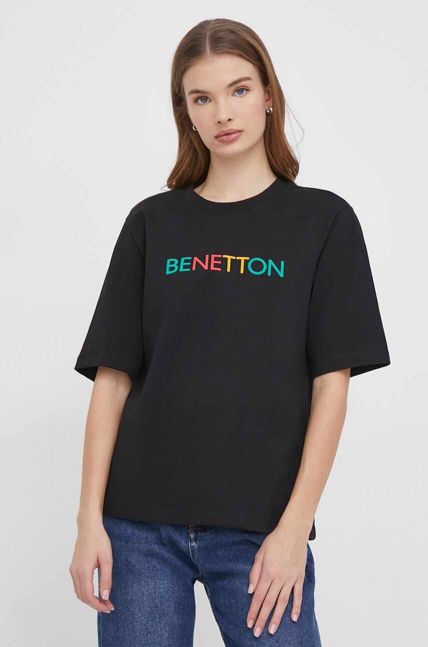 United Colors of Benetton tricou din bumbac femei, culoarea negru