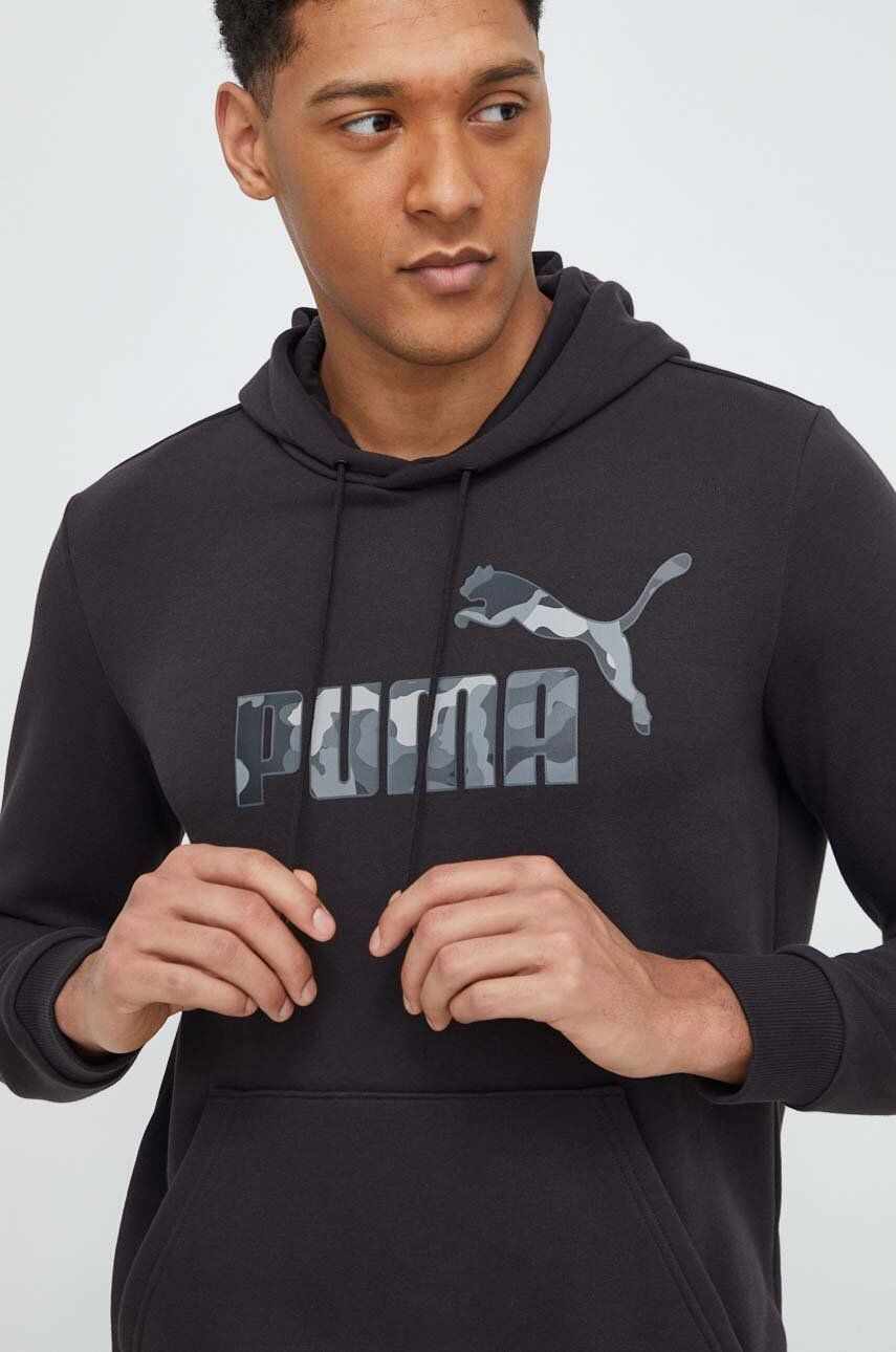 Puma bluza barbati, culoarea negru, cu glugă, cu imprimeu