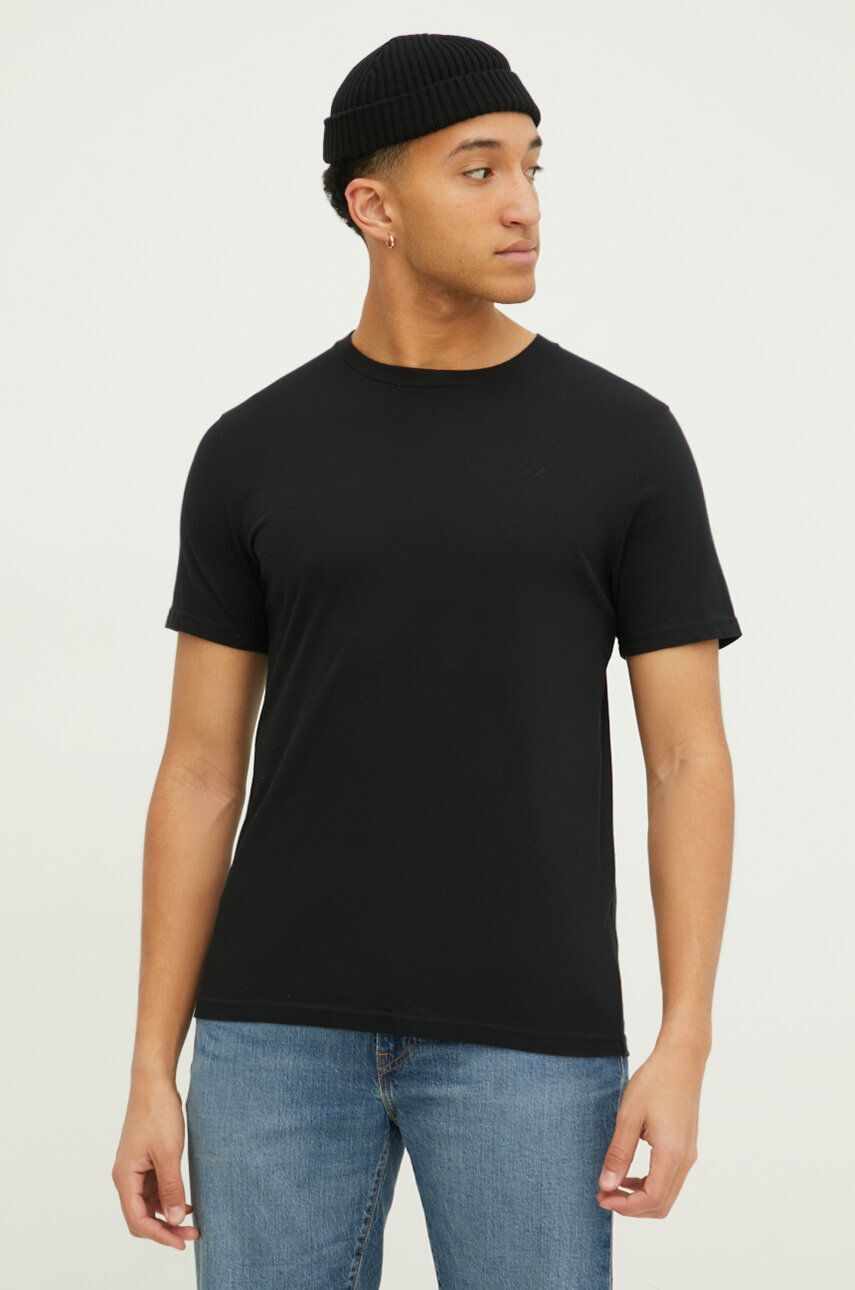 Hollister Co. tricou din bumbac barbati, culoarea negru, neted
