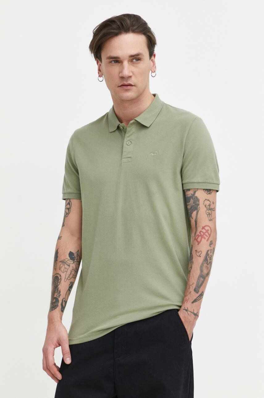 Hollister Co. tricou polo barbati, culoarea verde, neted