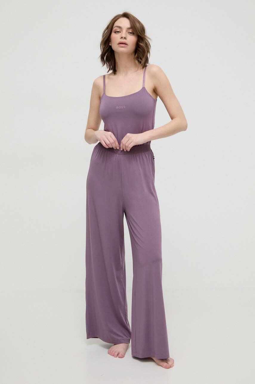 BOSS pantaloni de lounge culoarea violet, drept, high waist