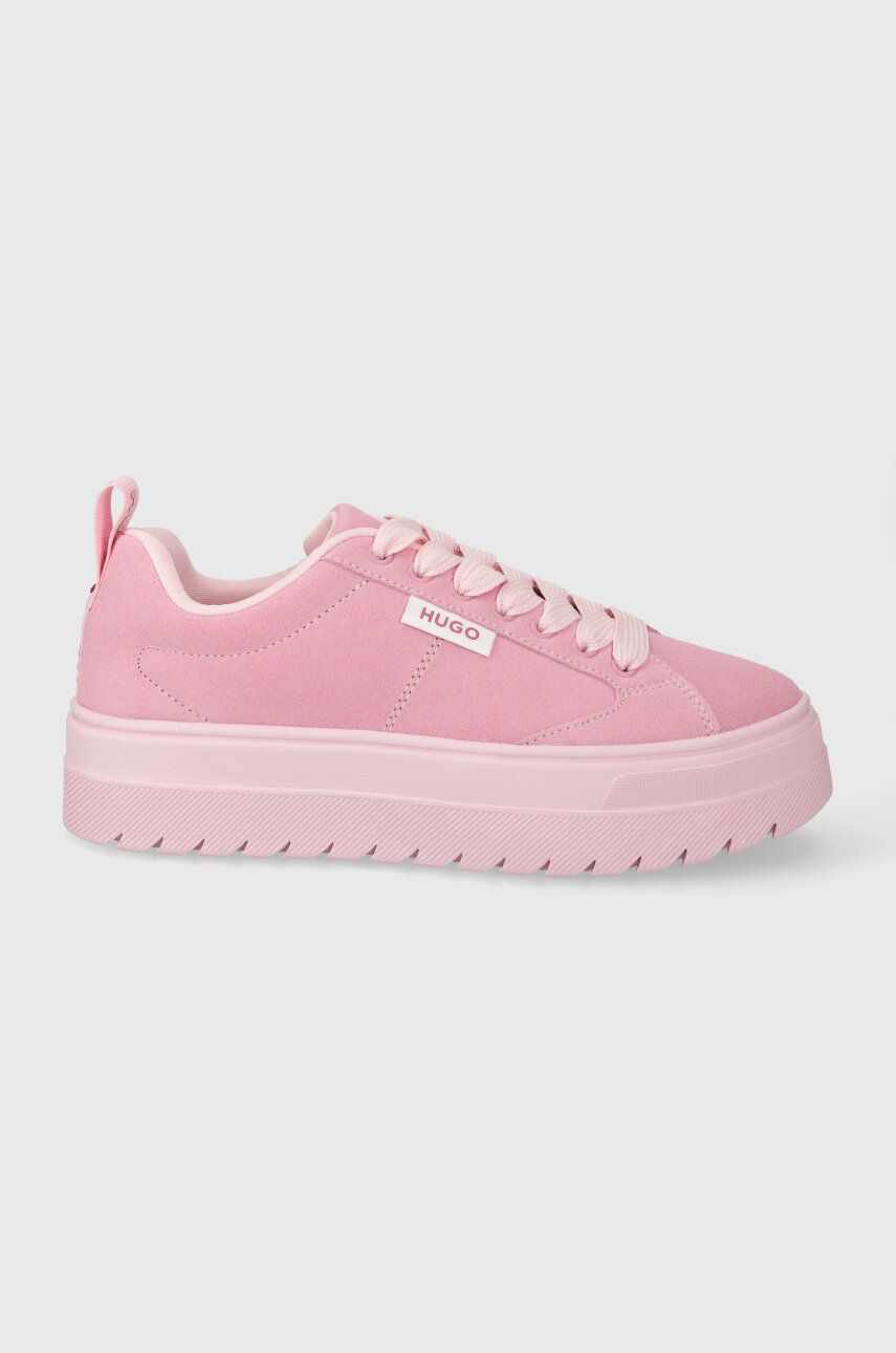 HUGO sneakers din piele intoarsă Lyssa culoarea roz, 50498668