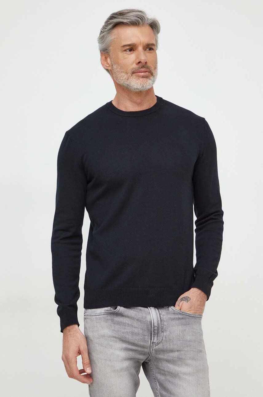 United Colors of Benetton pulover de bumbac culoarea negru, light