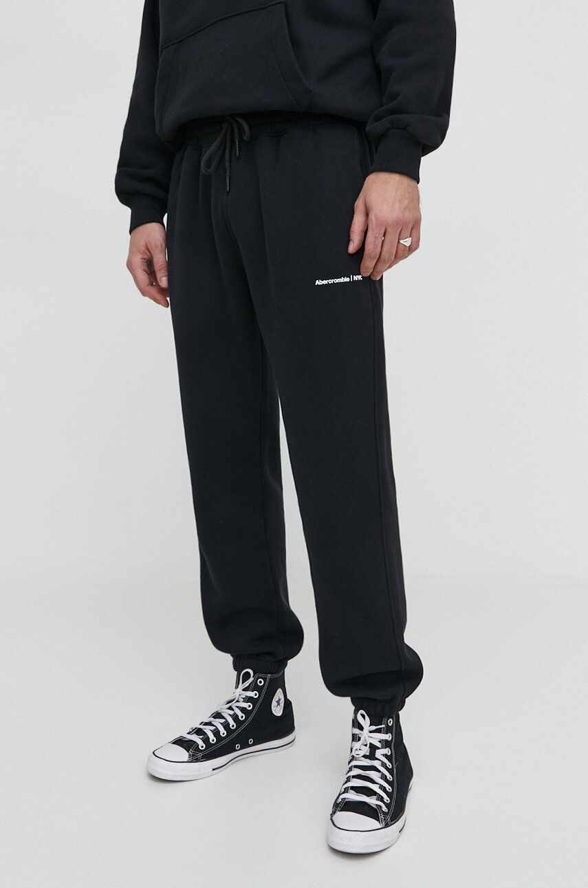 Abercrombie & Fitch pantaloni de trening culoarea negru, neted