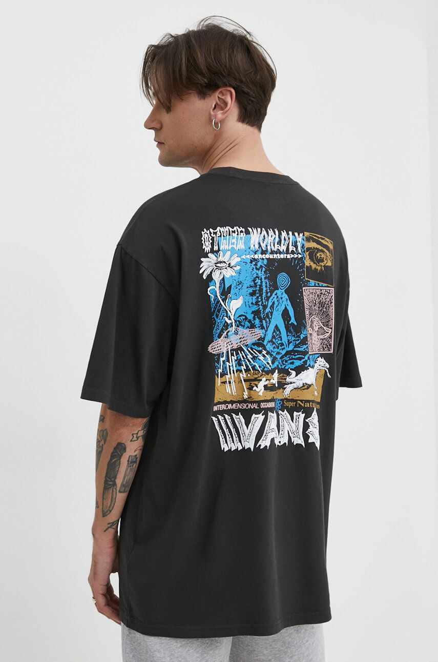 Vans tricou din bumbac barbati, culoarea gri, cu imprimeu