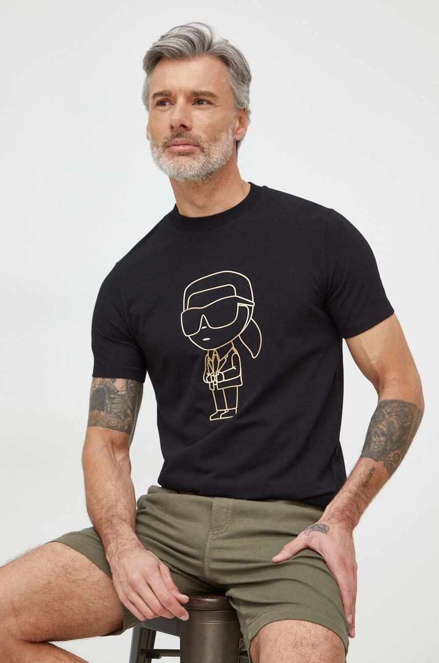 Karl Lagerfeld tricou barbati, culoarea negru, cu imprimeu