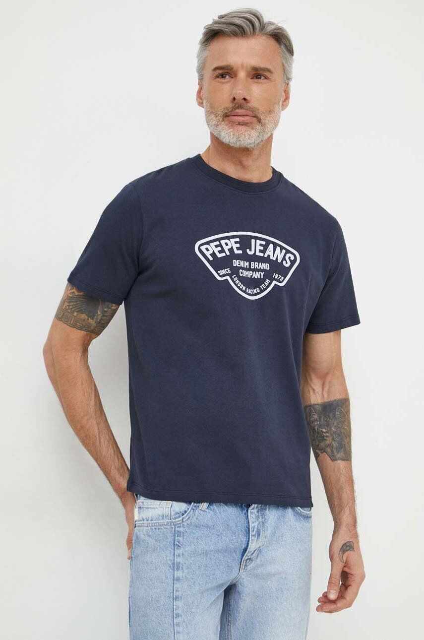 Pepe Jeans tricou din bumbac Cherry barbati, culoarea albastru marin, cu imprimeu