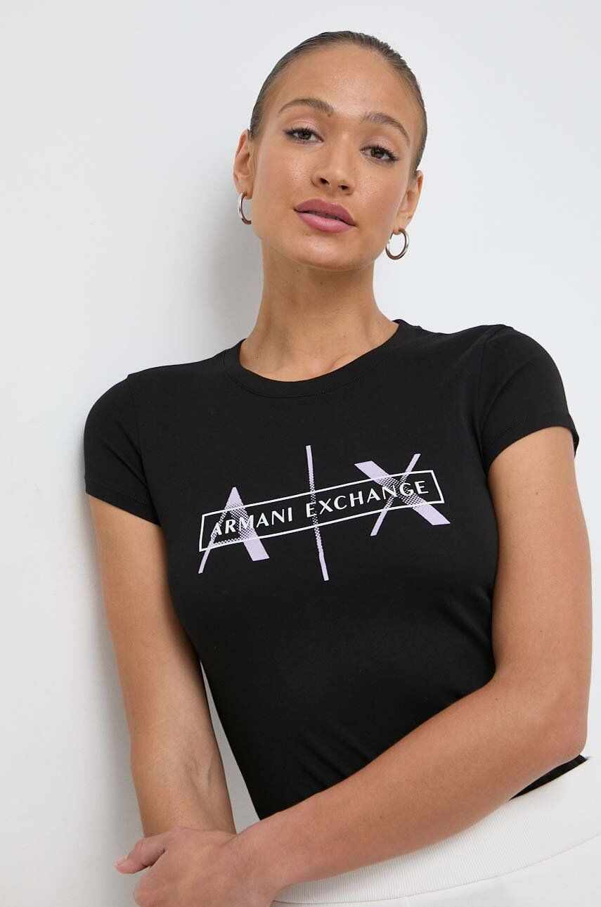 Armani Exchange tricou din bumbac femei, culoarea negru