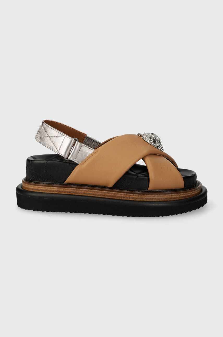 Kurt Geiger London sandale de piele Orson Cross Strap Sandal femei, culoarea bej, cu platforma, 9992248109
