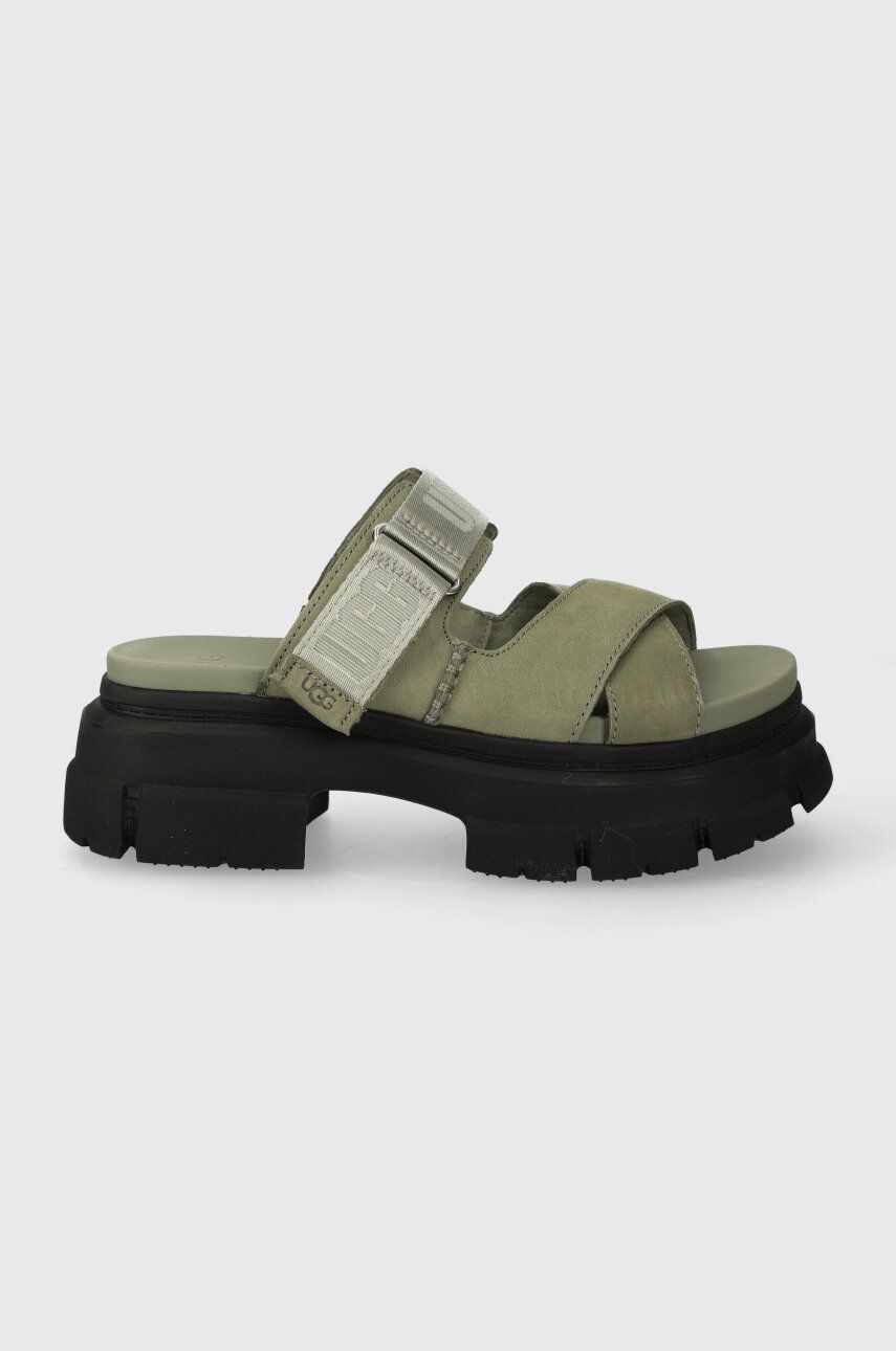 UGG papuci din nubuc Ashton Slide culoarea verde, cu platforma, 1136765