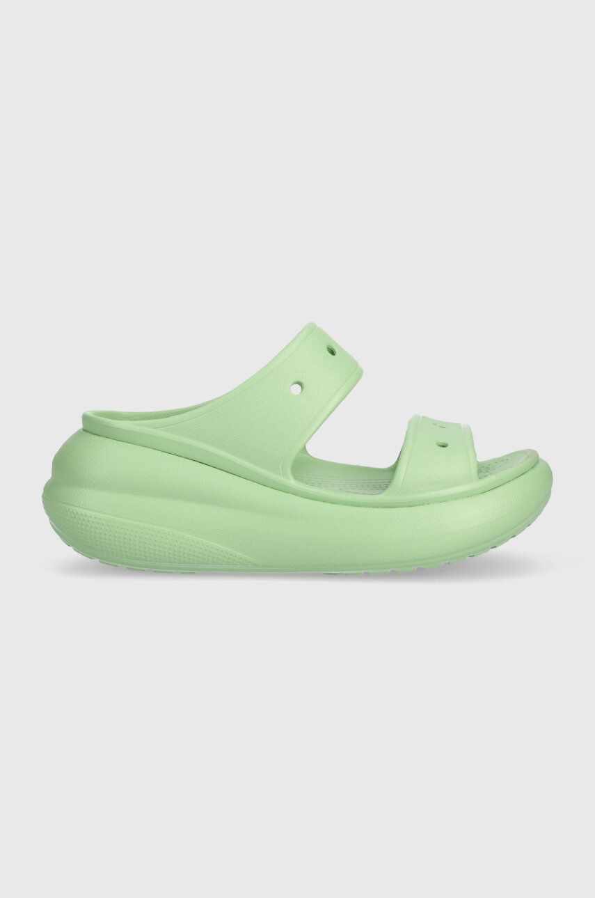 Crocs papuci Classic Crush Sandal femei, culoarea verde, cu platforma, 207670