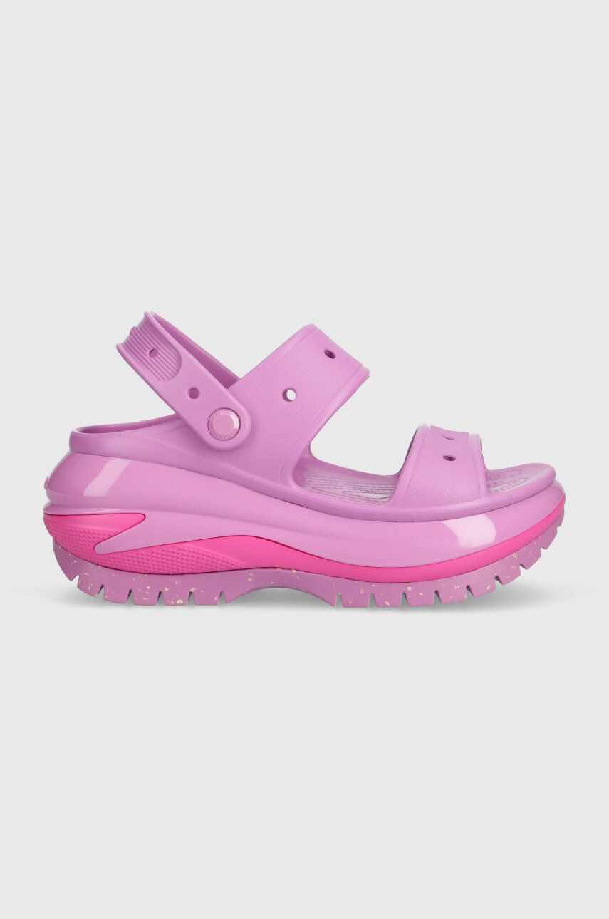 Crocs papuci Classic Mega Crush Sandal femei, culoarea violet, cu platforma, 207989