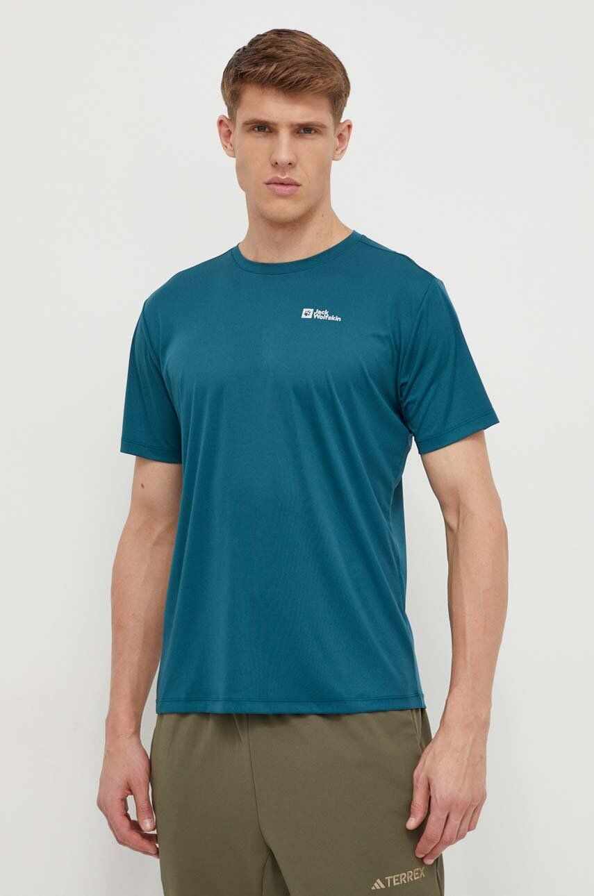 Jack Wolfskin tricou sport Tech culoarea verde, neted