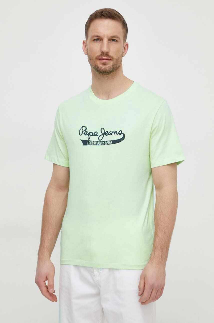 Pepe Jeans tricou din bumbac barbati, culoarea verde, cu imprimeu