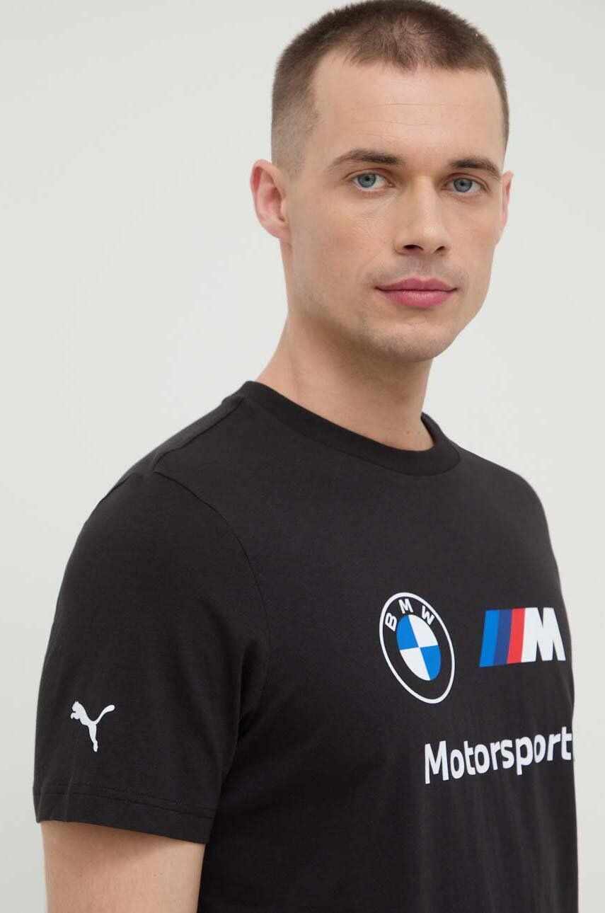 Puma tricou din bumbac x BMW barbati, culoarea negru, cu imprimeu