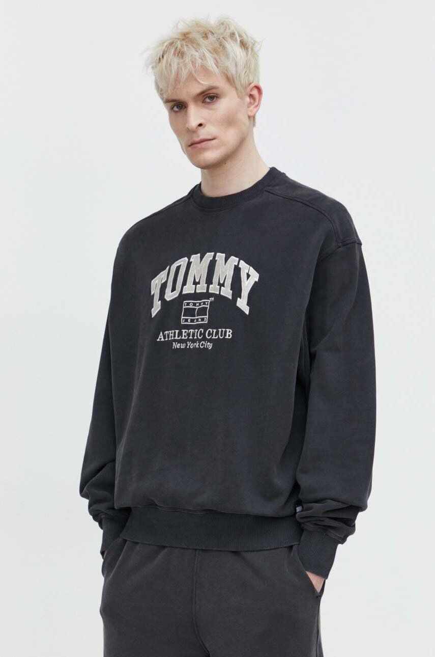 Tommy Jeans hanorac de bumbac barbati, culoarea gri, melanj