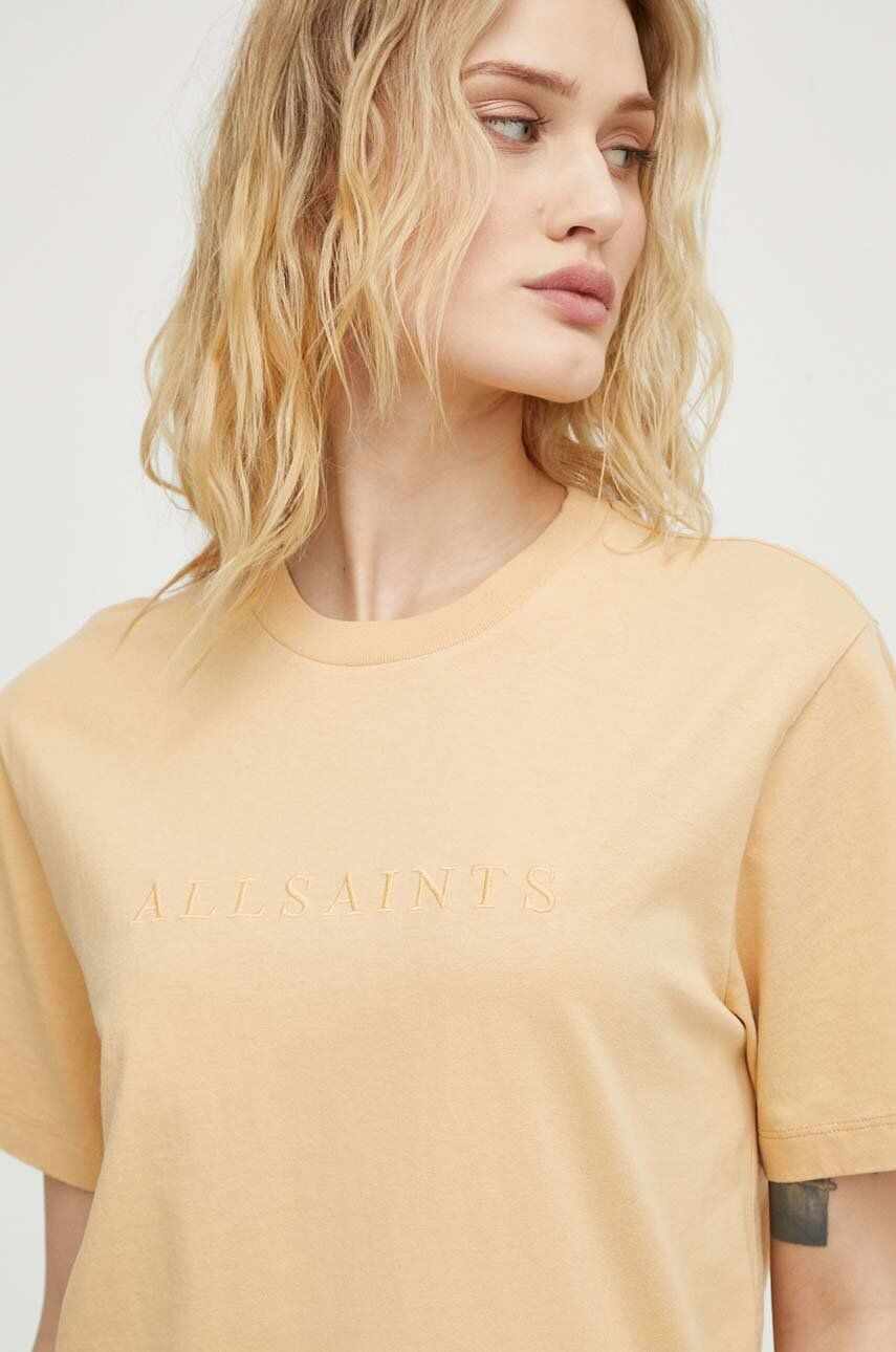 AllSaints tricou din bumbac PIPPA femei, culoarea galben