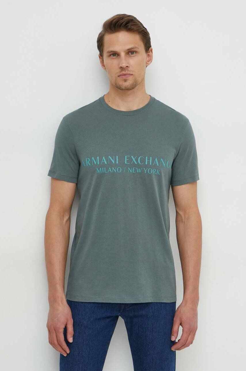 Armani Exchange tricou barbati, culoarea verde, cu imprimeu