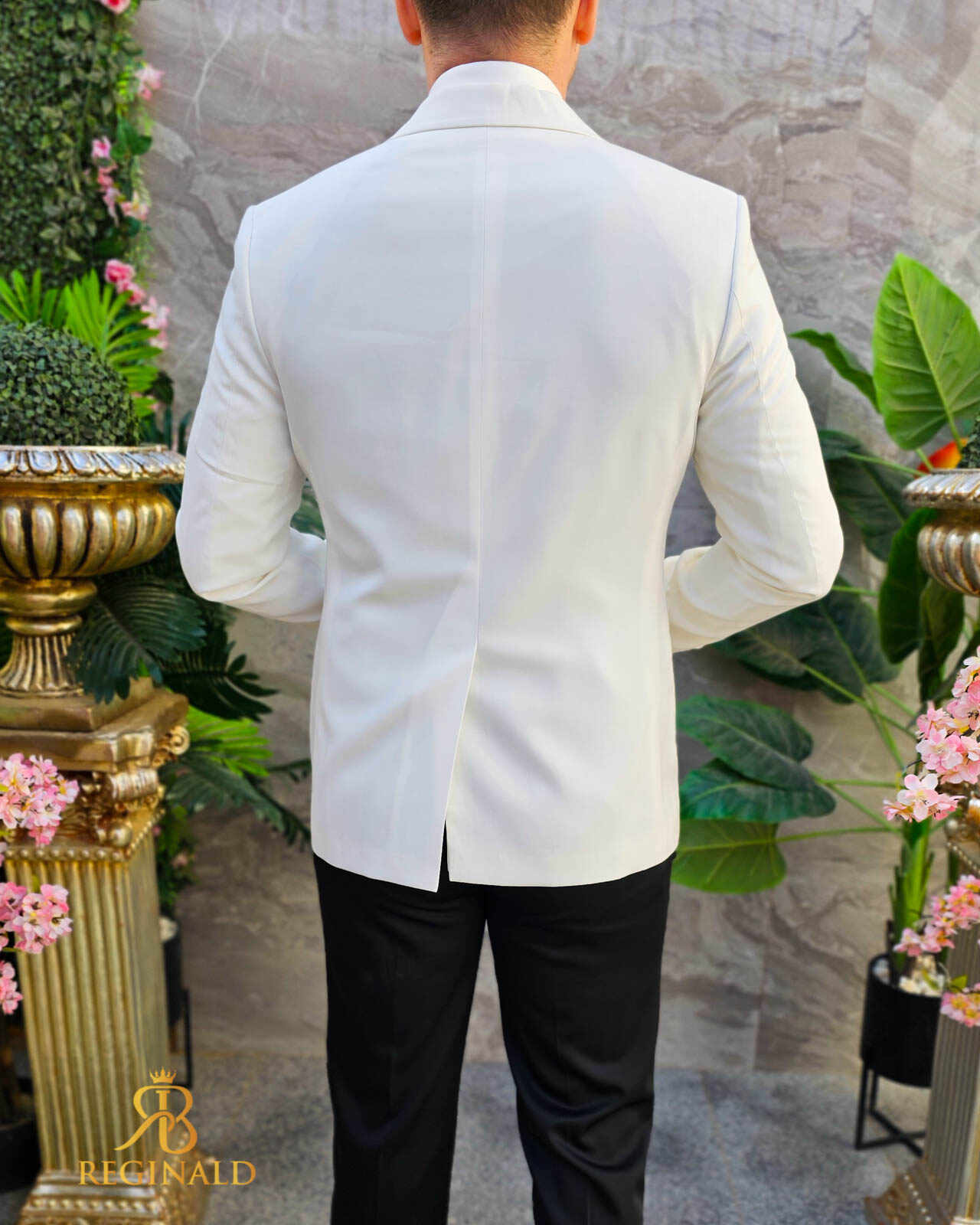 Costum alb/negru NAS/MIRE, Sacou, Vesta, Pantalon, Papion- C4566