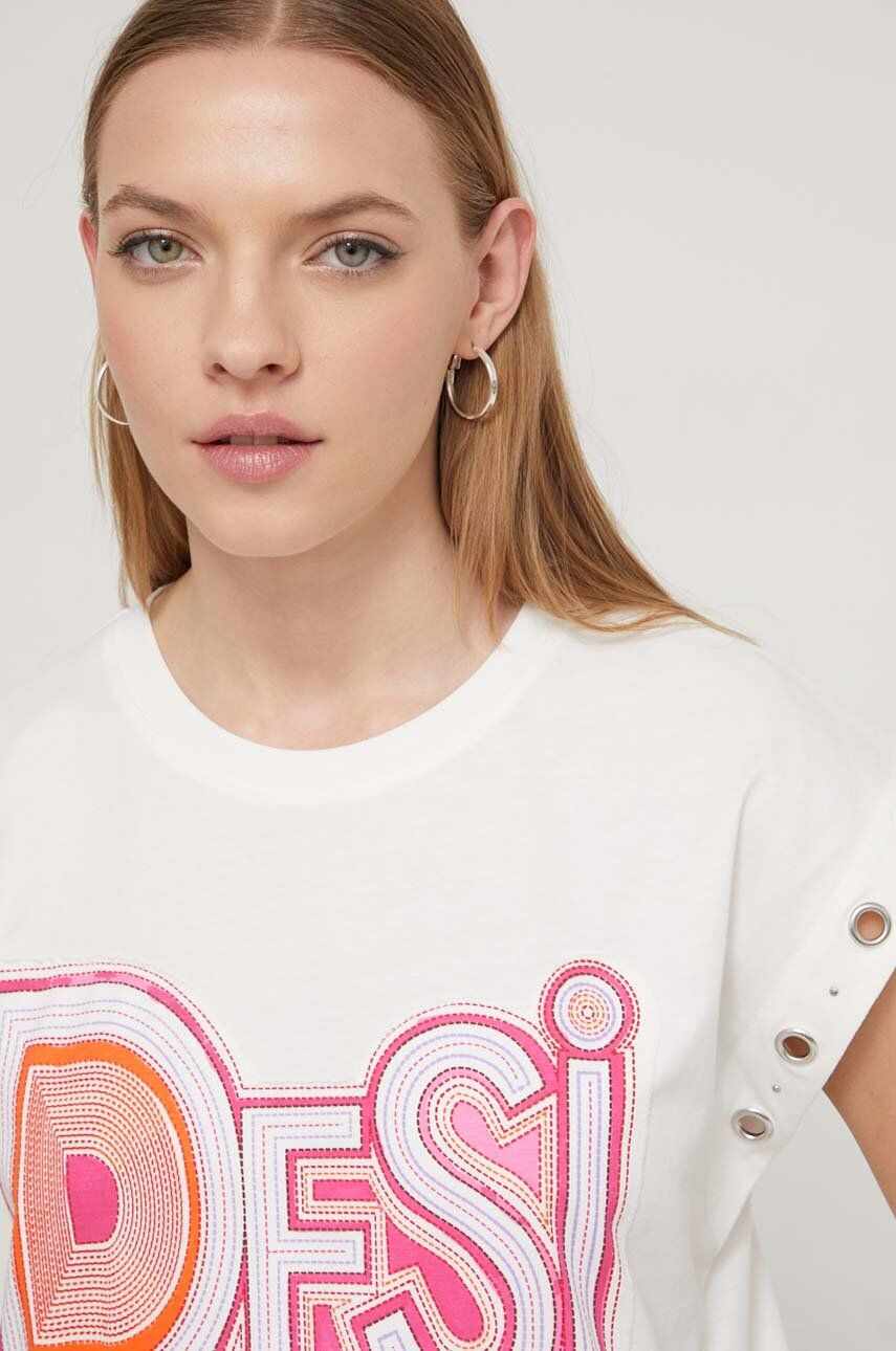 Desigual tricou din bumbac femei, culoarea alb