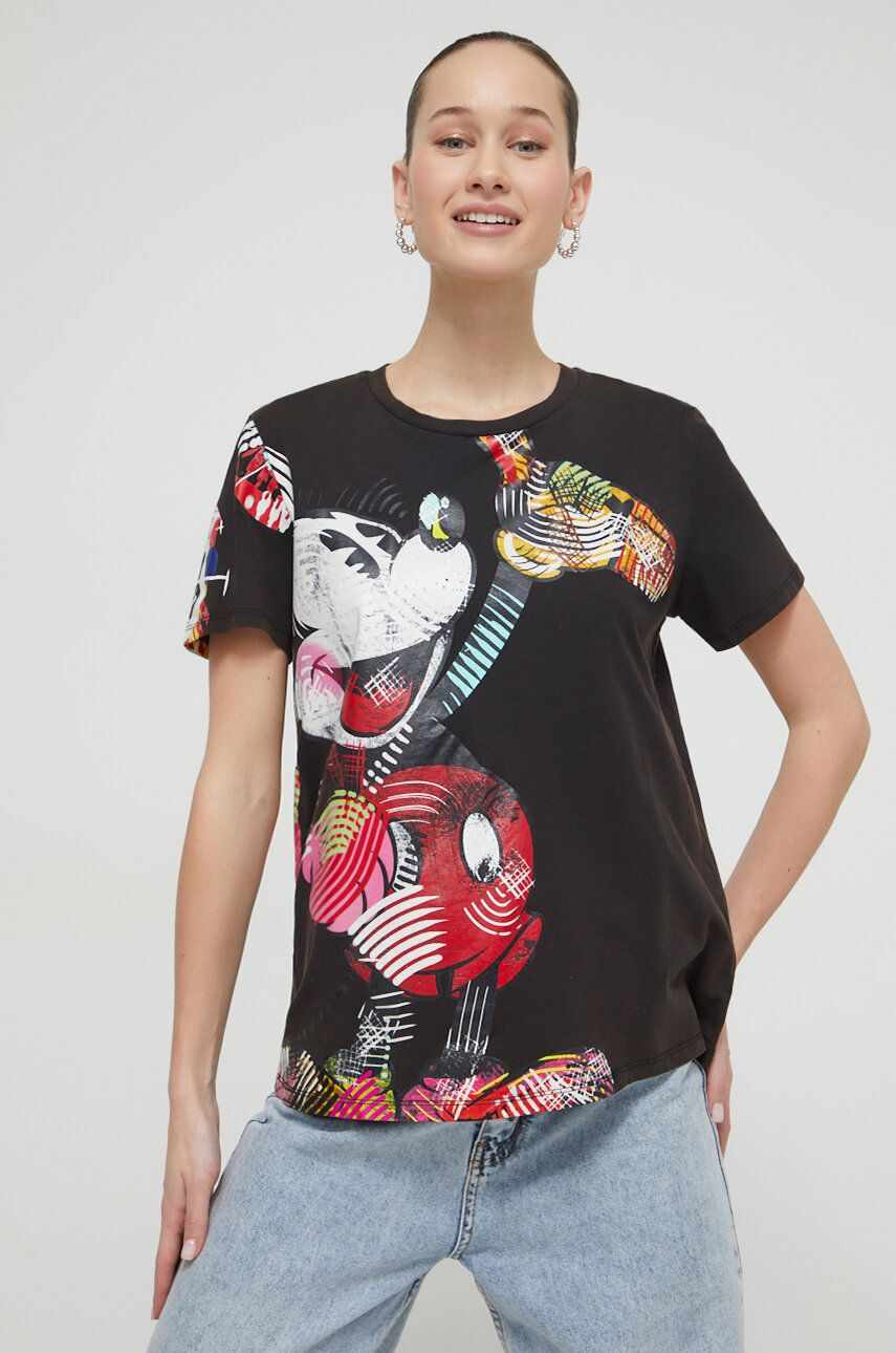 Desigual tricou din bumbac x Disney femei, culoarea negru