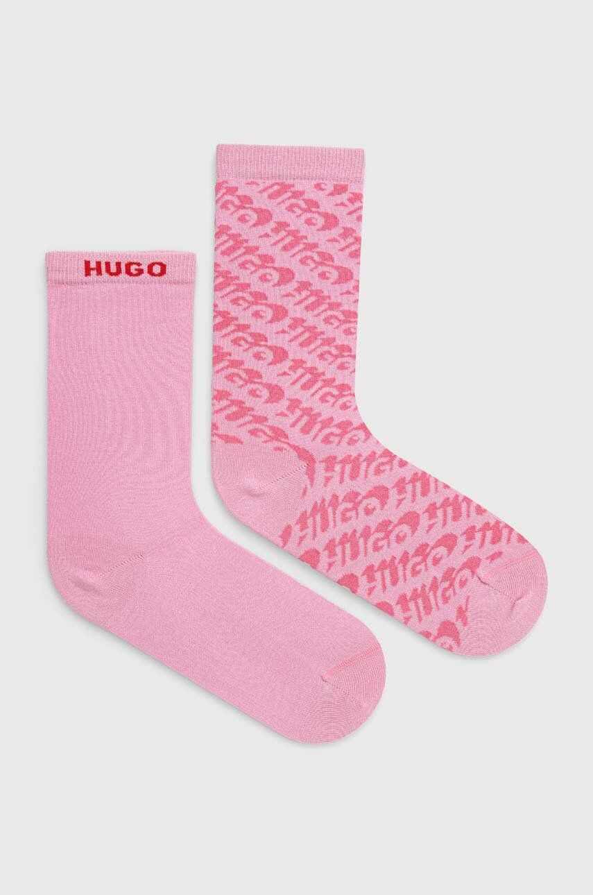 HUGO sosete 2-pack femei, culoarea roz