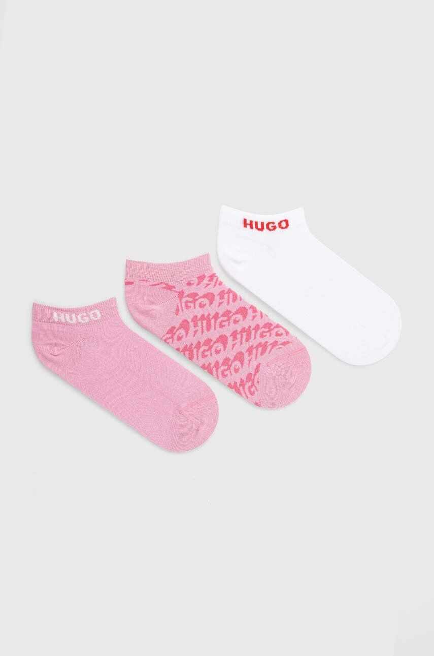 HUGO sosete 3-pack femei, culoarea roz