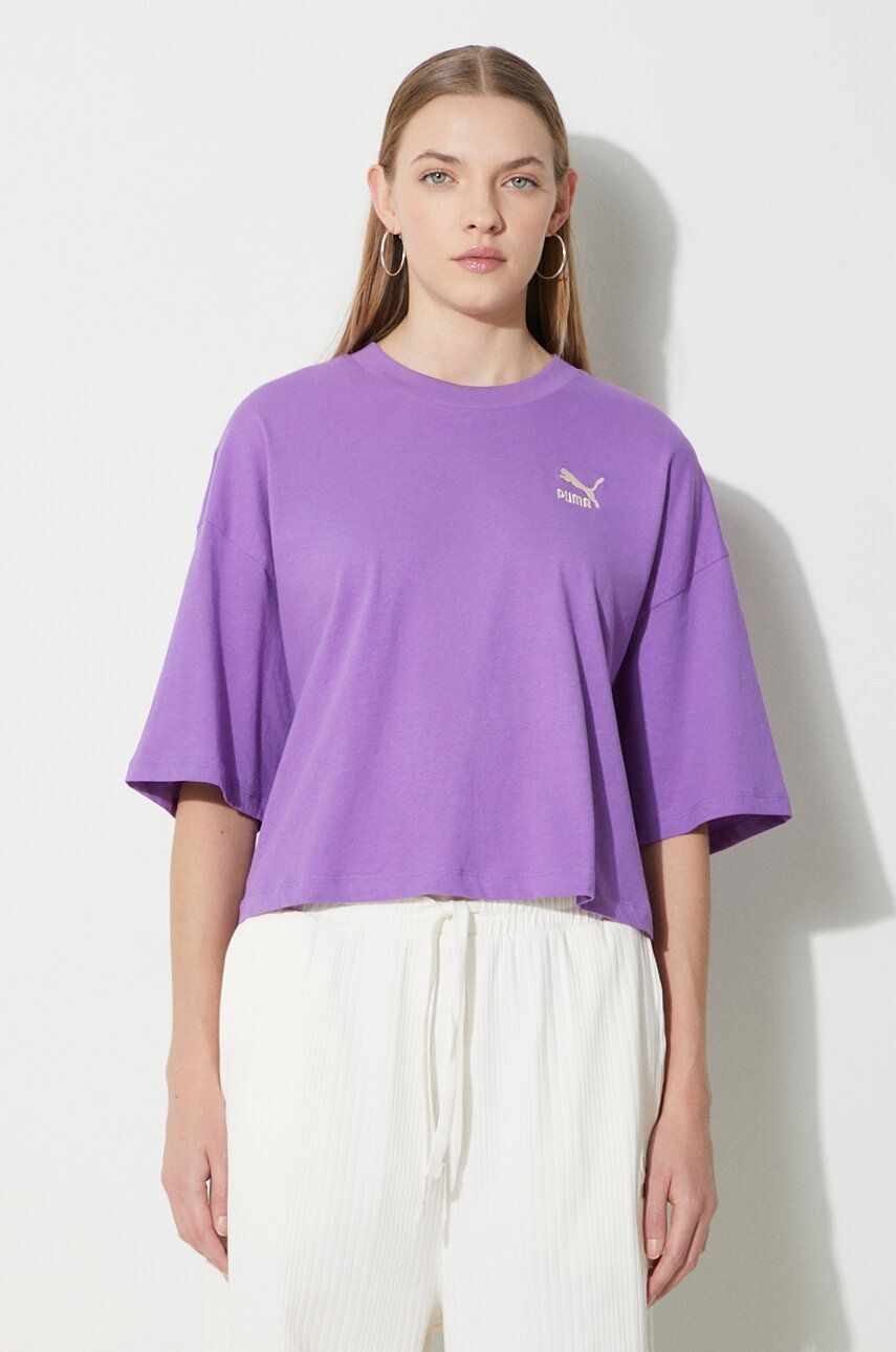 Puma tricou din bumbac femei, culoarea violet