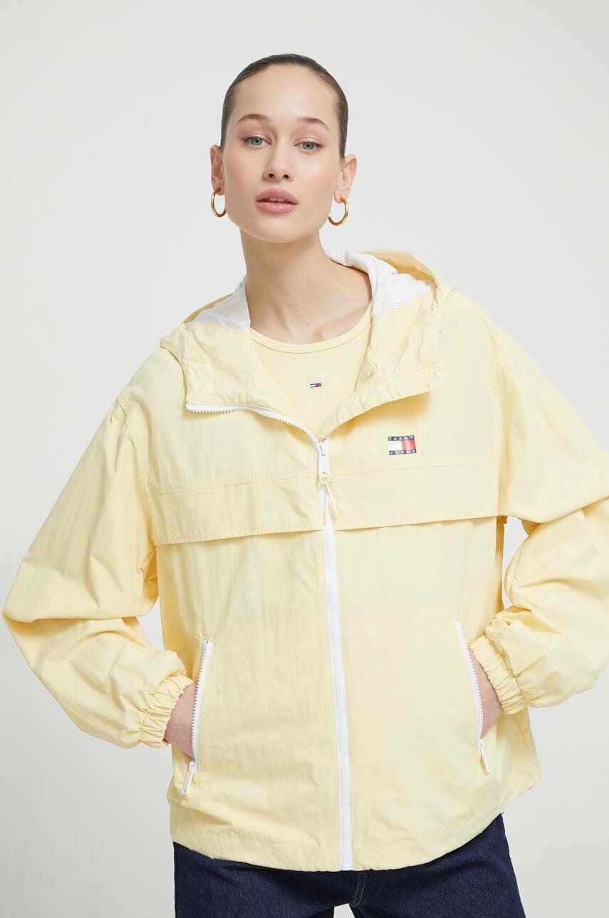 Tommy Jeans geaca femei, culoarea galben, de tranzitie