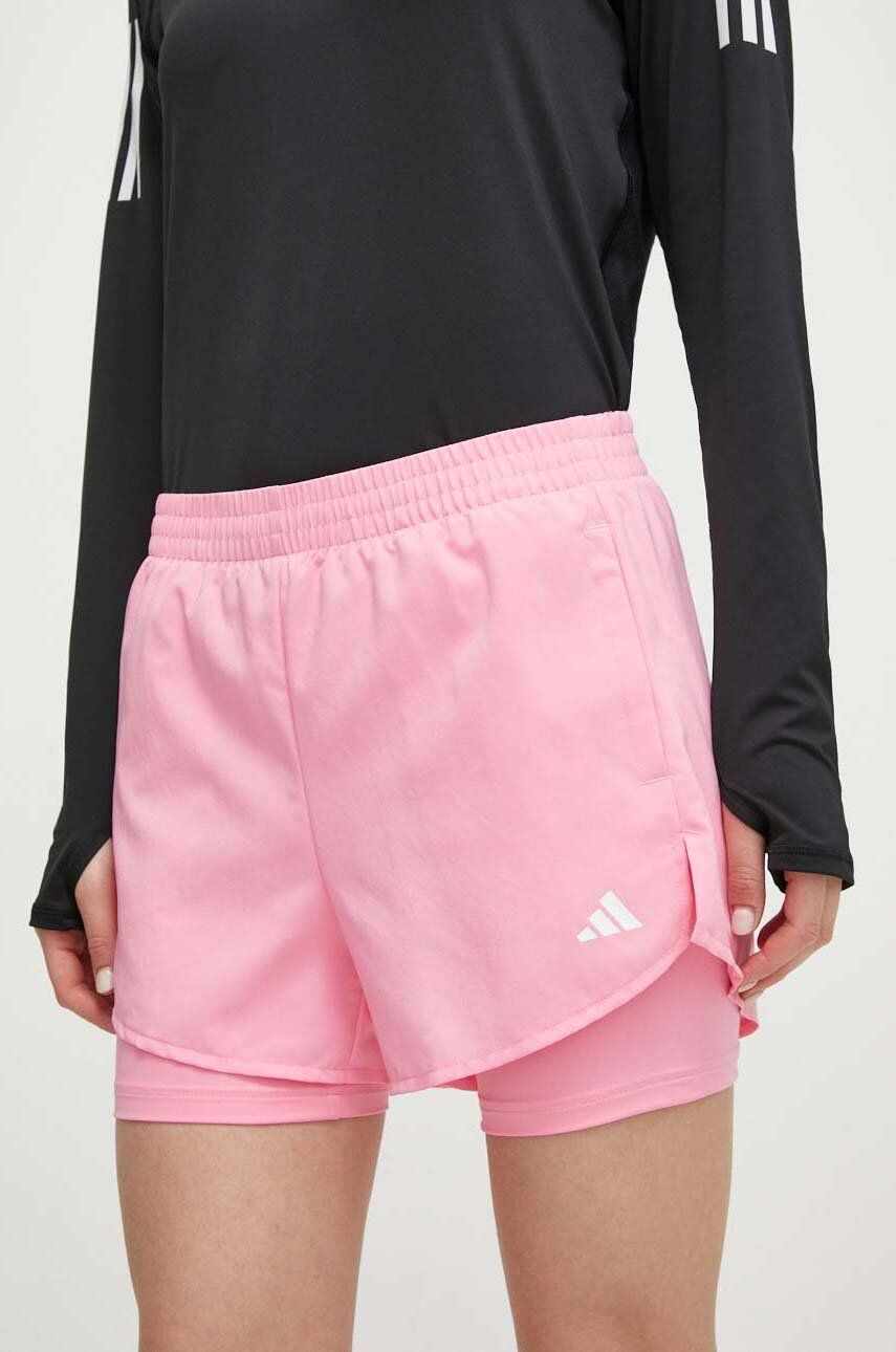 adidas Performance pantaloni scurți de antrenament culoarea roz, neted, high waist