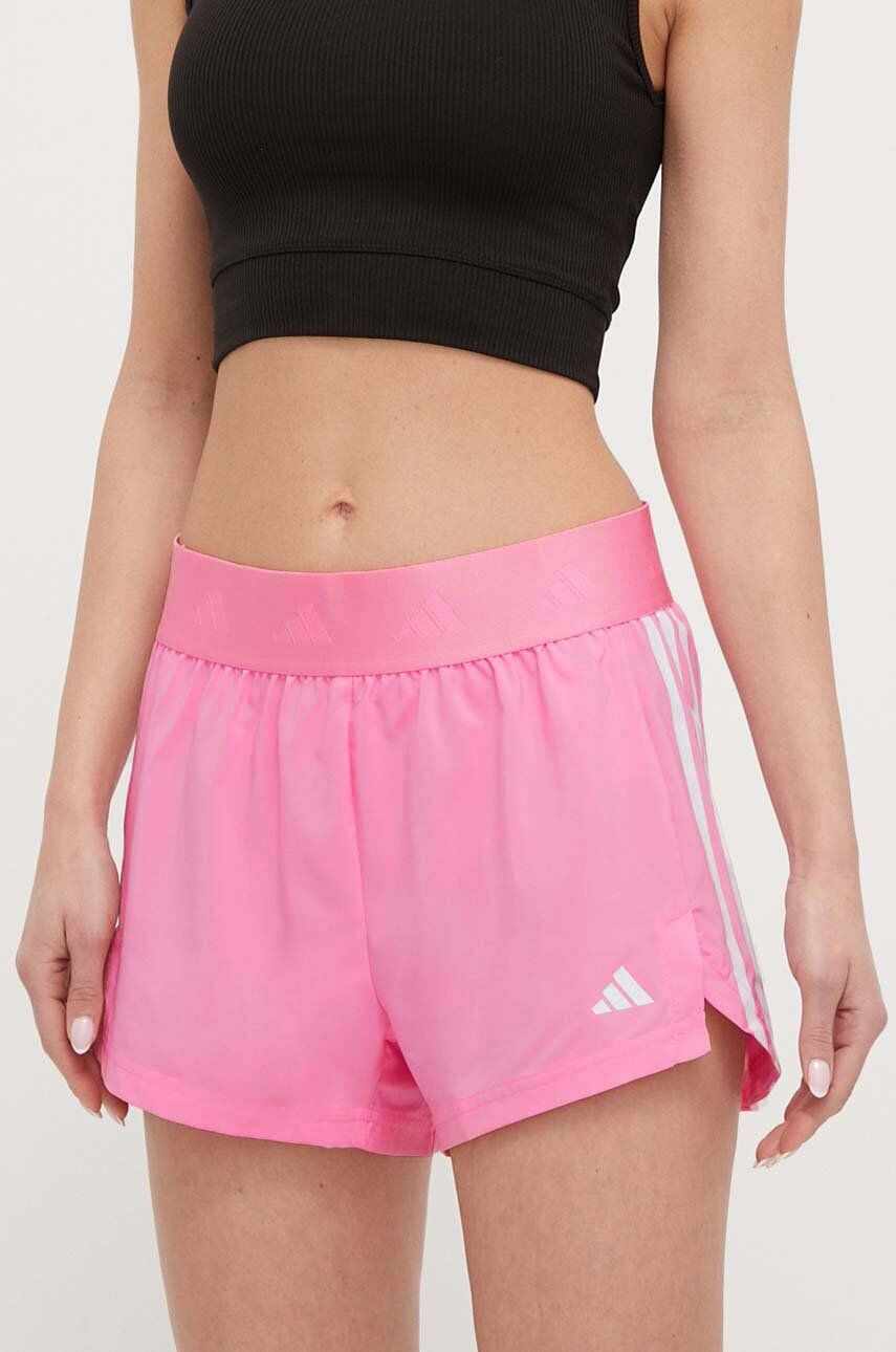 adidas Performance pantaloni scurți de antrenament Hyperglam culoarea roz, cu imprimeu, high waist