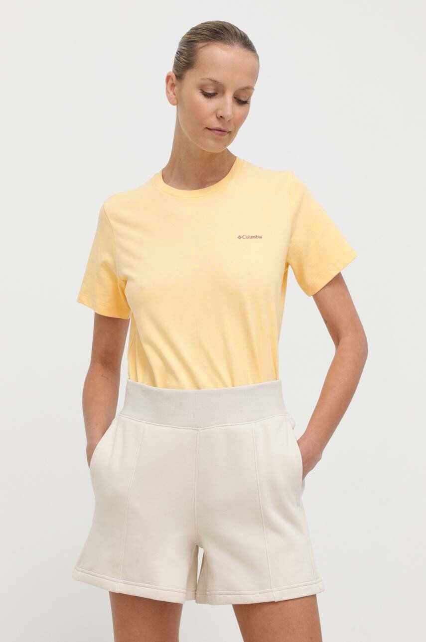 Columbia tricou din bumbac femei, culoarea galben