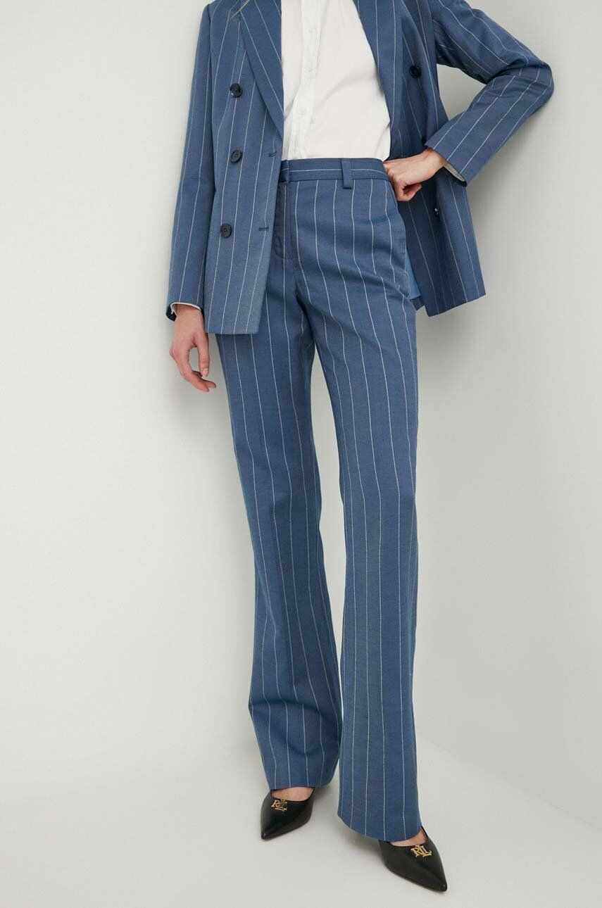 Sisley pantaloni din amestec de in drept, high waist