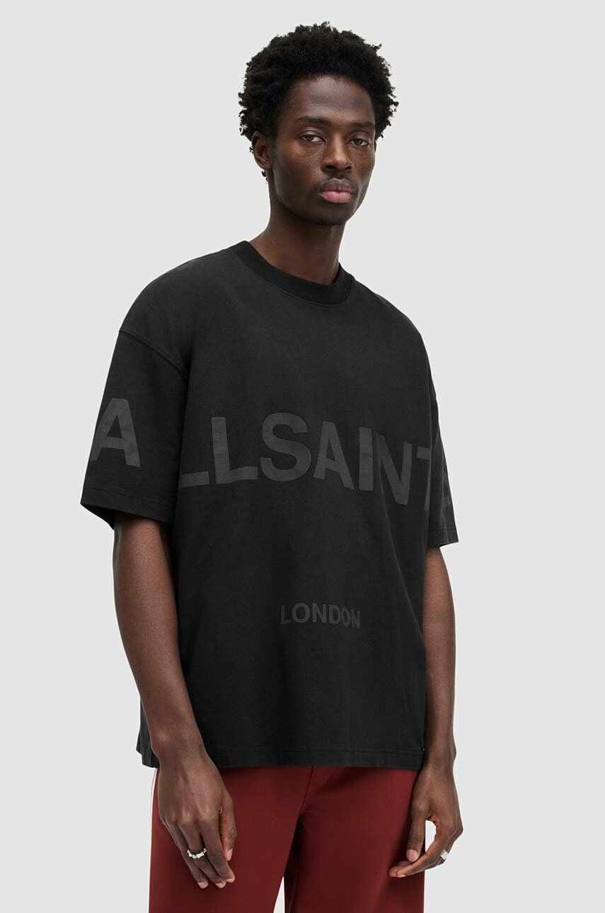 AllSaints tricou din bumbac BIGGY SS barbati, culoarea negru