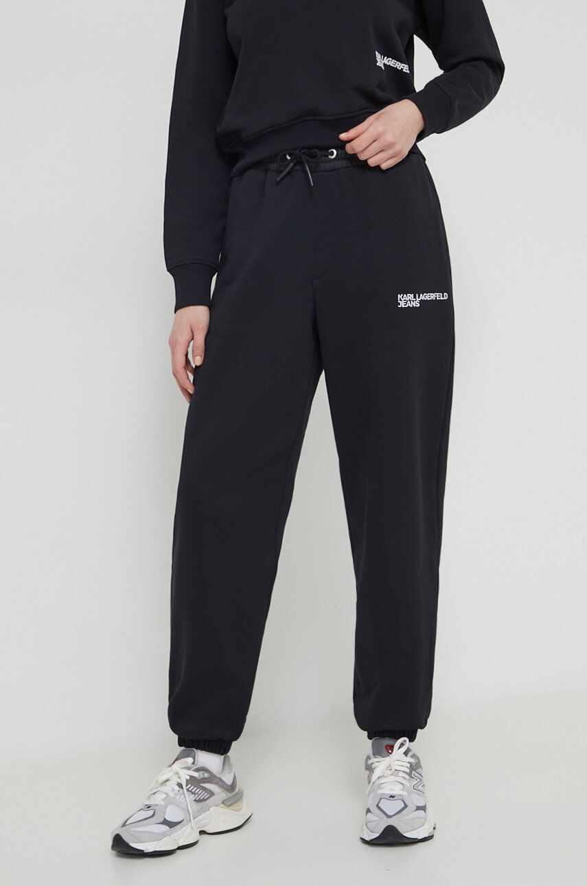 Karl Lagerfeld Jeans pantaloni de trening culoarea negru, cu imprimeu