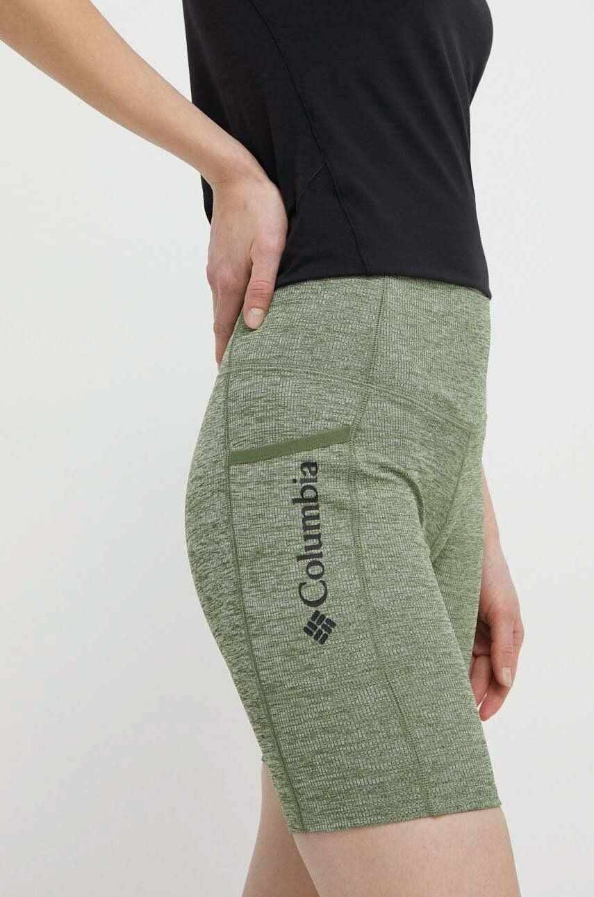 Columbia pantaloni scurti sport Move femei, culoarea verde, melanj, high waist