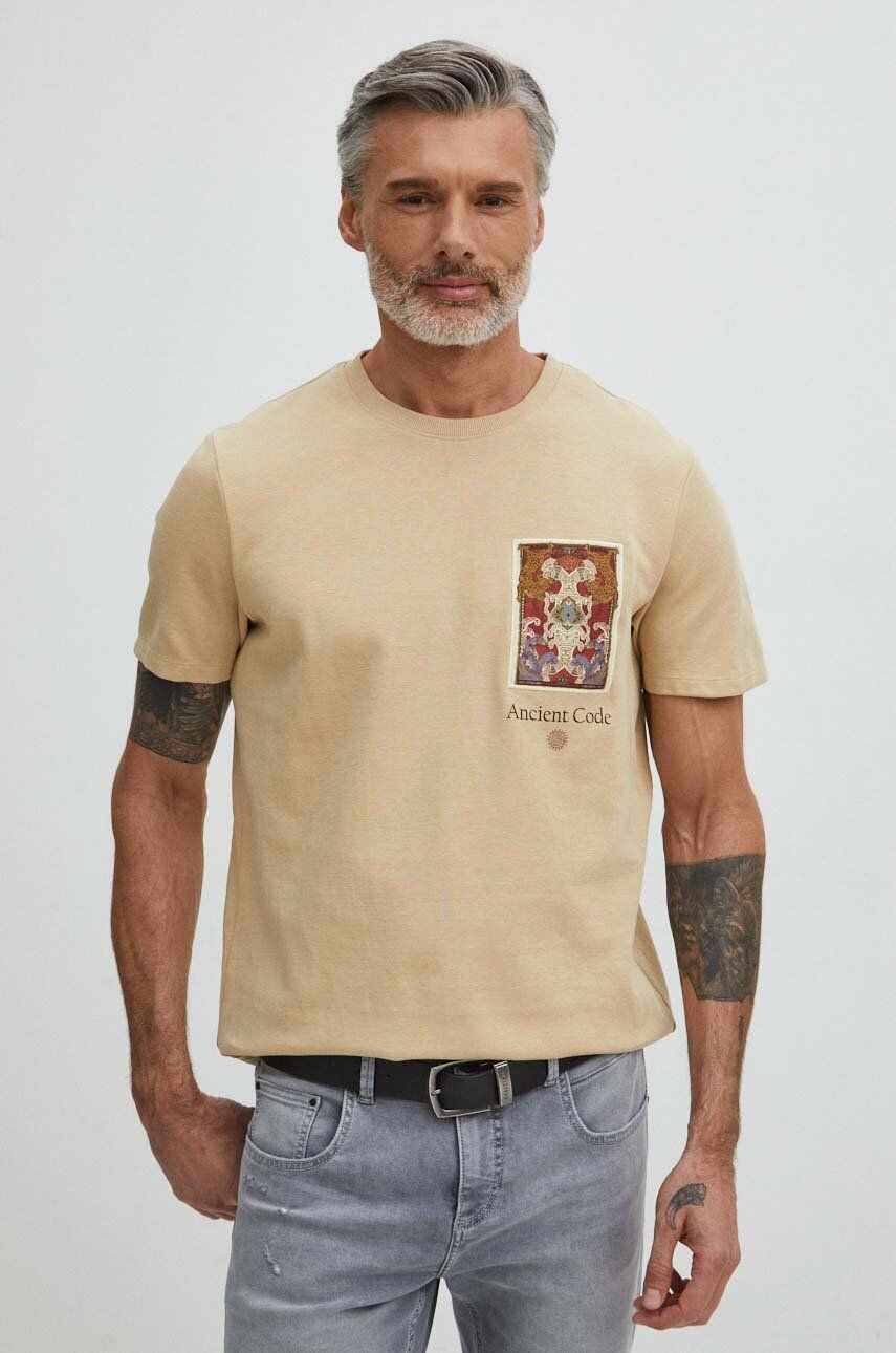 Medicine tricou din bumbac barbati, culoarea bej, cu imprimeu