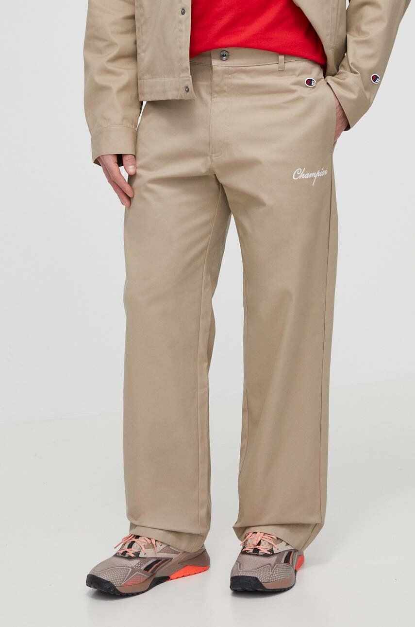 Champion pantaloni de bumbac culoarea bej, drept, 219860