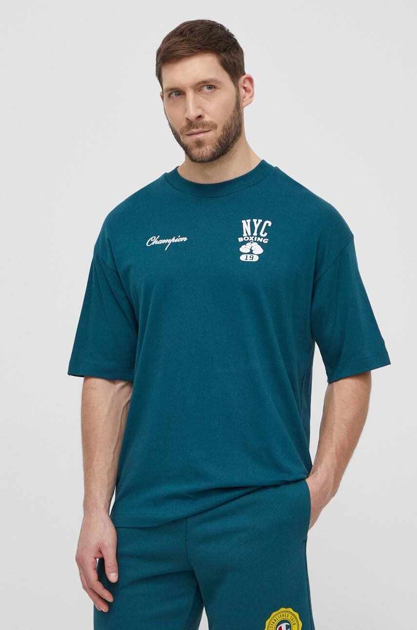 Champion tricou din bumbac barbati, culoarea verde, cu imprimeu, 219855