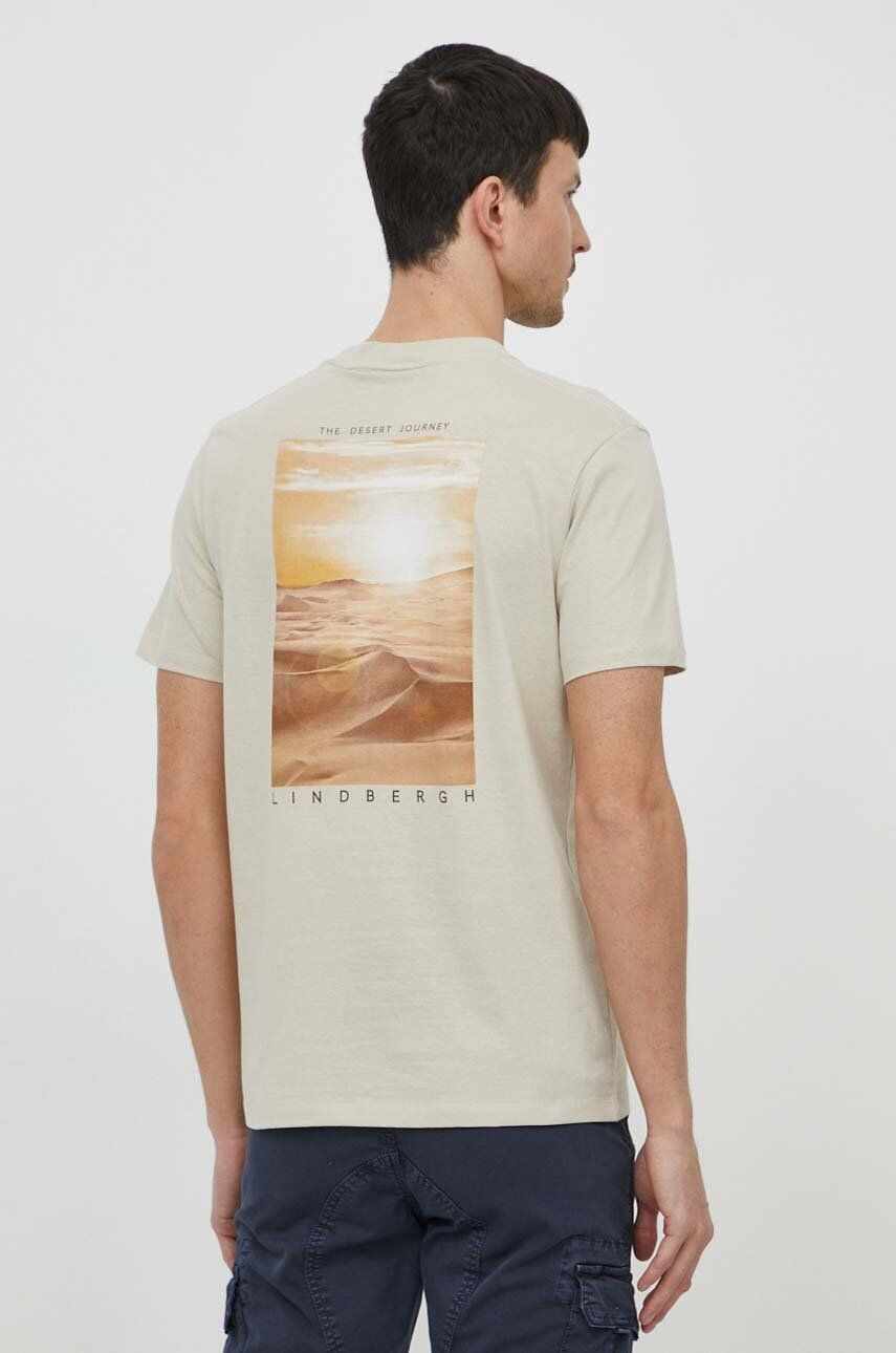 Lindbergh tricou din bumbac barbati, culoarea bej, cu imprimeu