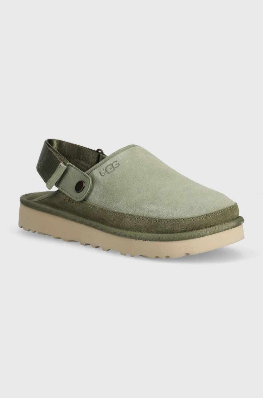UGG papuci din piele intoarsa Goldencoast Clog culoarea verde, 1142172
