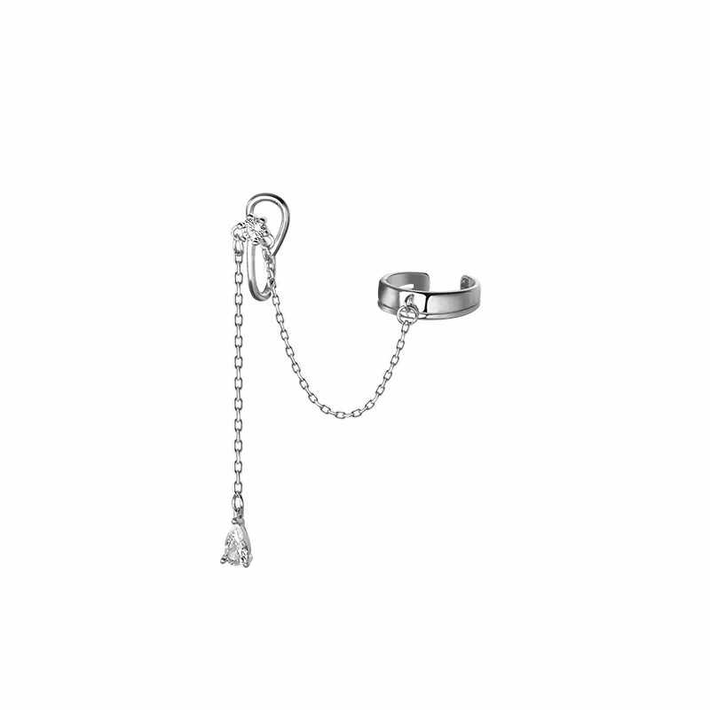 Cercel ear cuff argint 925, JW994, model cu lant pentru urechea dreapta, placat cu rodiu